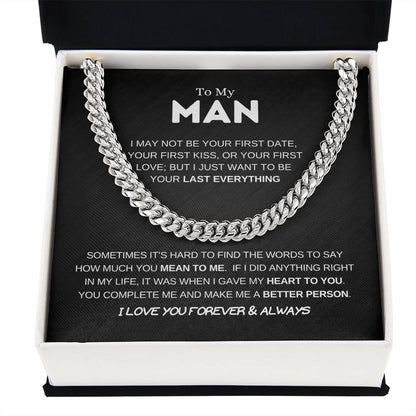 14k Gold - To My Man - Men's Jewelry - Men's Gift - Cuban Link Chain - Adjustable Length