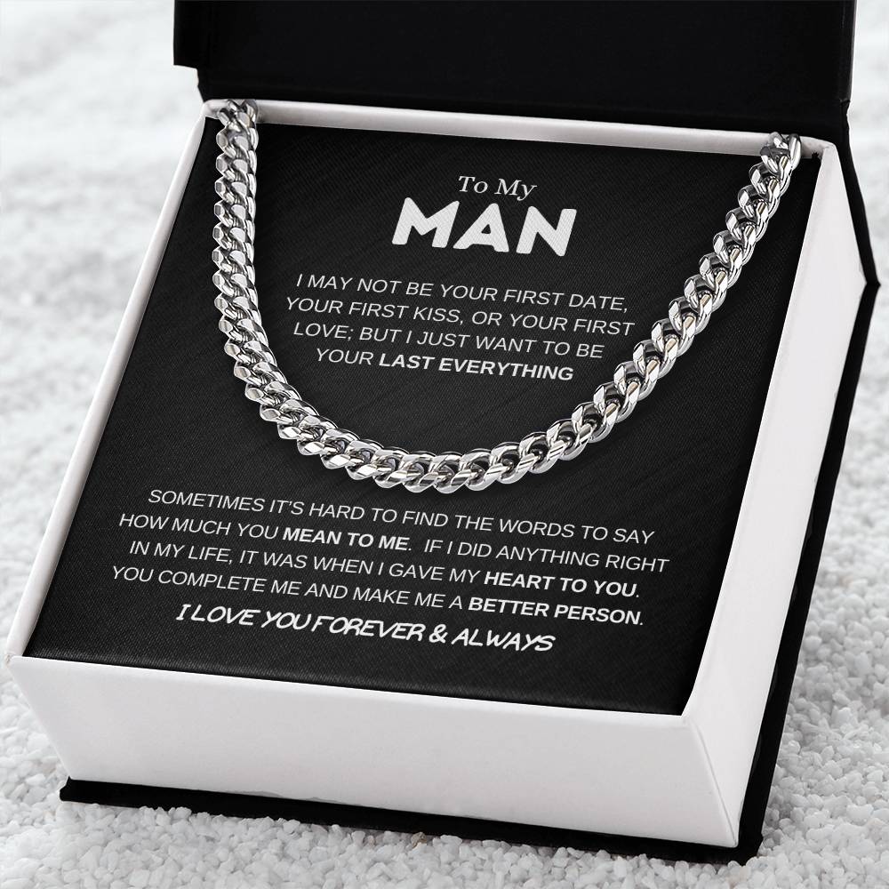 14k Gold - To My Man - Men's Jewelry - Men's Gift - Cuban Link Chain - Adjustable Length