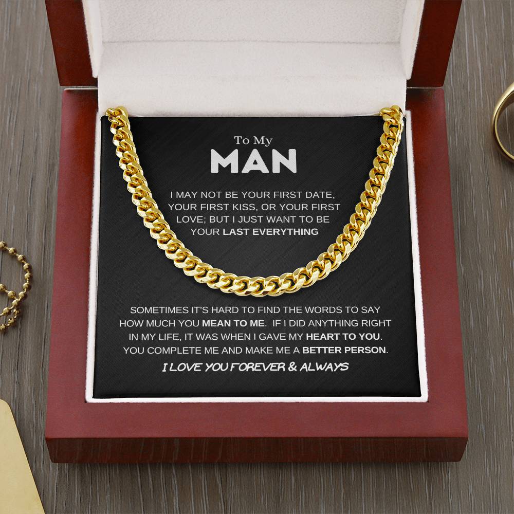 14k Gold - To My Man - Men's Jewelry - Men's Gift - Cuban Link Chain - Adjustable Length