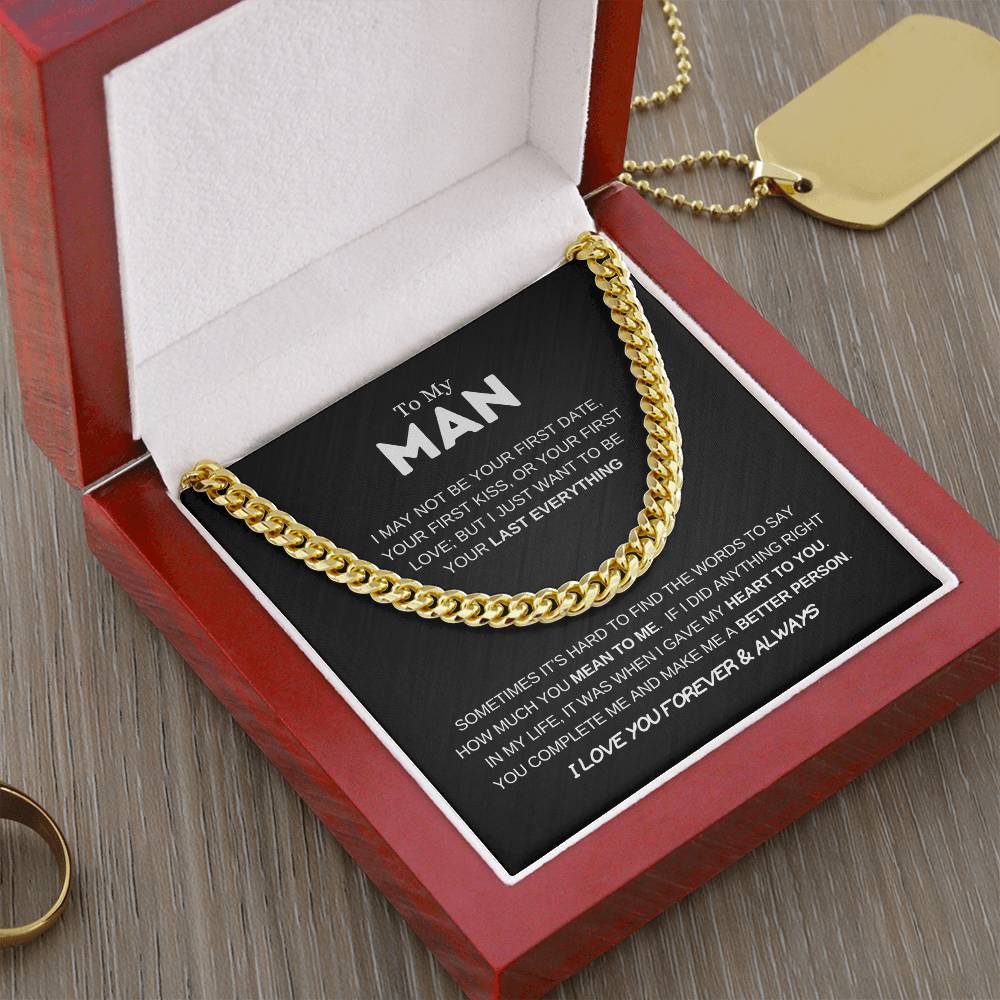 14k Gold - To My Man - Men's Jewelry - Men's Gift - Cuban Link Chain - Adjustable Length