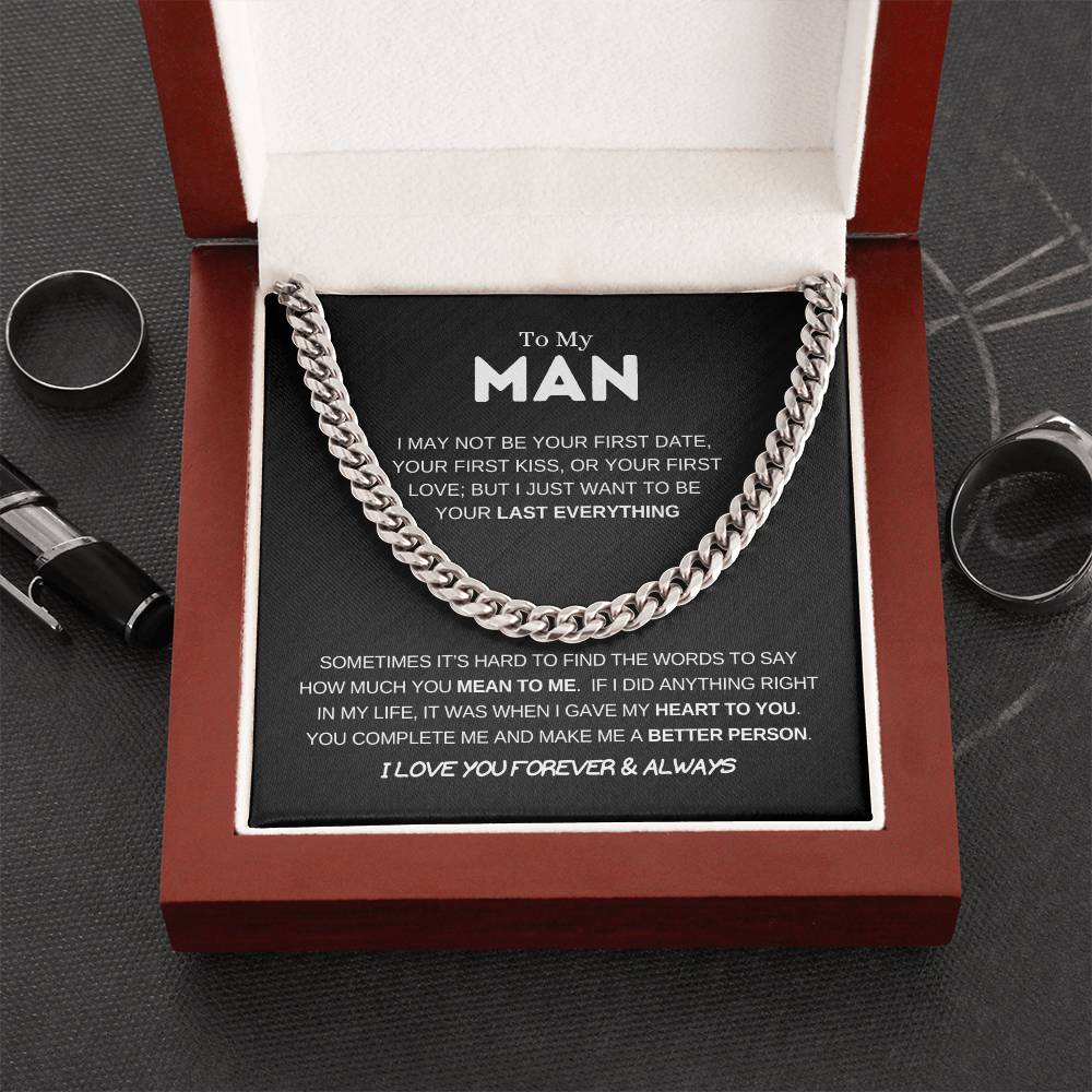 14k Gold - To My Man - Men's Jewelry - Men's Gift - Cuban Link Chain - Adjustable Length