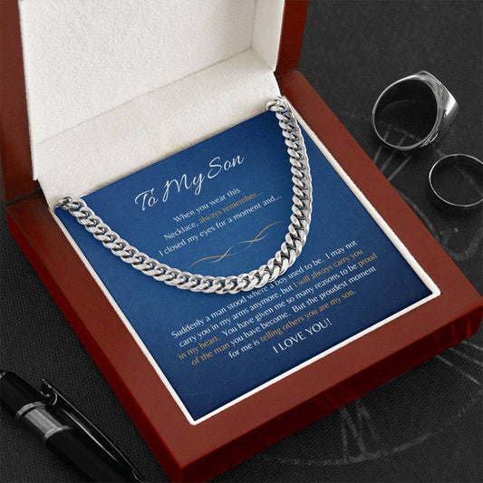 to my son gift, cuban link chain necklace, with personal message card, gift from mom , gift from dad