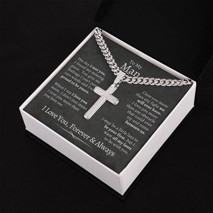 Cuban Chain Cross Necklace - To My Man, My Missing Piece