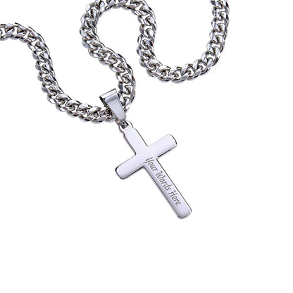 To My Son - Personalized Gift - Cuban Link Cross Necklace - Engraved Cross Pendant - Mother Son Gift - Gift for Son- Men's Gifts - Men's Jewelry