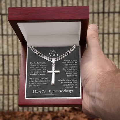 Cuban Chain Cross Necklace - To My Man, My Missing Piece