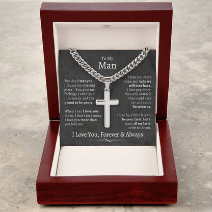 Cuban Chain Cross Necklace - To My Man, My Missing Piece