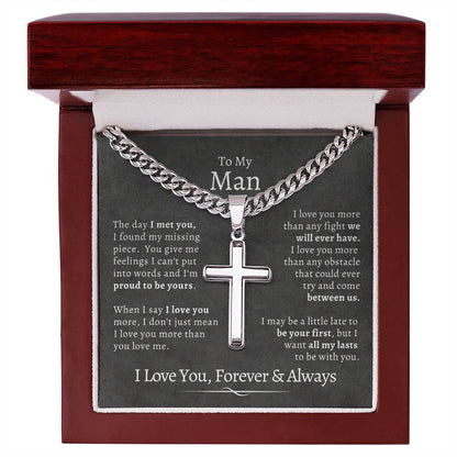 cuban chain necklace, cross pendant with cuban chain, gift for him, stainless steel necklace