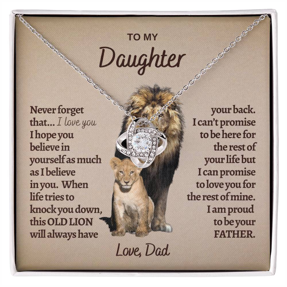 daughter gift, dad daughter gift, lion and cub, message card, gift for daughter, gift for girl, birthday gift, christmas gift, love knot pendant, love knot necklace