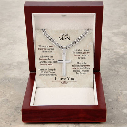 My Man - Cross Necklace - Cuban Chain Necklace - Gift for Him - Artisan Cross Necklace for Him