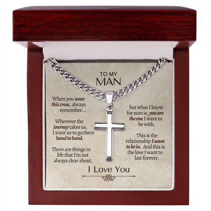 My Man - Cross Necklace - Cuban Chain Necklace - Gift for Him - Artisan Cross Necklace for Him
