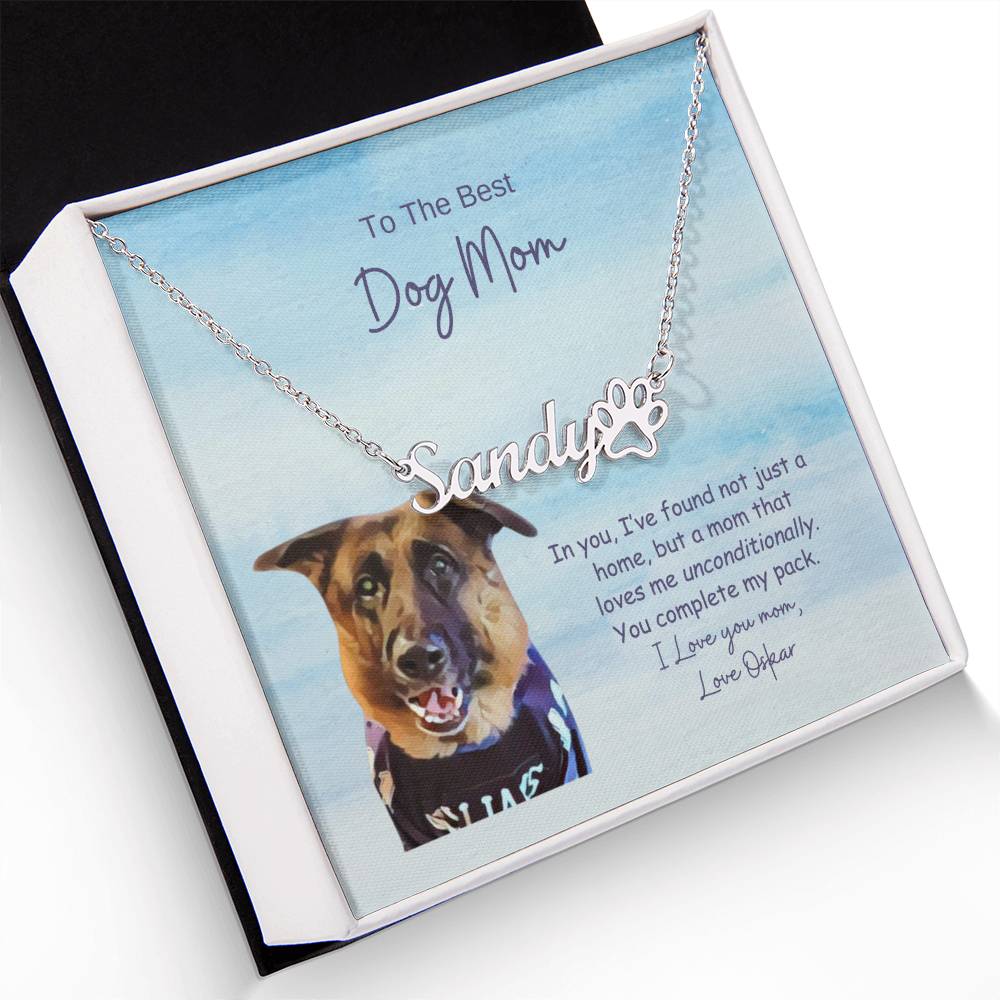 Personalized Paw Print Name Necklace , Custom Dog Paw Necklace , Dog Mom, Cat Dad, Custom Art Design, Dainty Paw Necklace, Mother's Day Gift