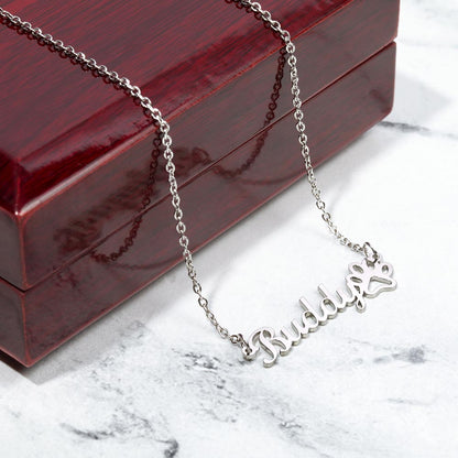 Personalized Paw Print Name Necklace , Custom Dog Paw Necklace , Dog Mom, Cat Dad, Custom Art Design, Dainty Paw Necklace, Mother's Day Gift