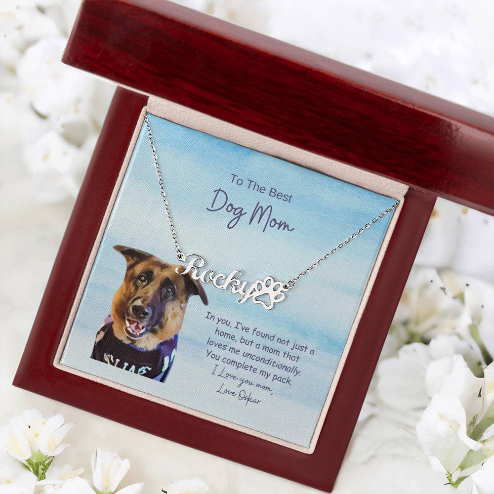 Personalized Paw Print Name Necklace , Custom Dog Paw Necklace , Dog Mom, Cat Dad, Custom Art Design, Dainty Paw Necklace, Mother's Day Gift