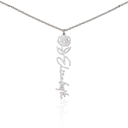 Personalized Name Necklace - Custom Birth Flower Name Necklace Pendant - Birth Month Flower Necklace - Personalized Minimalist Jewelry. Women, Bridesmaid, Christmas, Birthday
