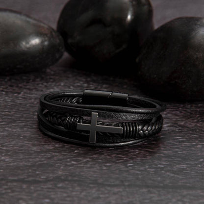 To My Son - Men's Cross Leather Bracelet - Mother Son Gift - Gift for Son - Vegan Leather