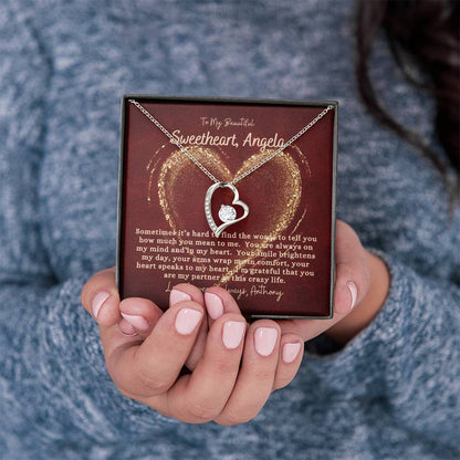 Valentine's Gift - Gift for My Beautiful Sweetheart, Customizable, Personalized Heart Pendant Gift, Forever Love Necklace
