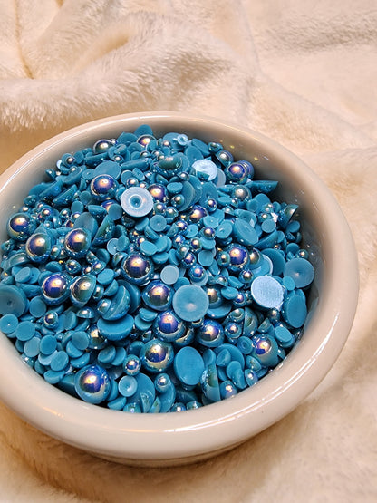 Blue Zircon Mix Halfback Pearls - Non Hotfix - Flatback - Resin