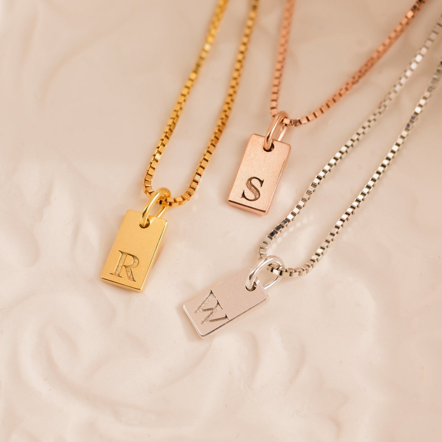 Dainty Initial Tag Necklace - Custom Engraved - Letter Pendant Necklace in Box Chain - Gift For Her -Bridesmaid Gifts - Christmas Gift