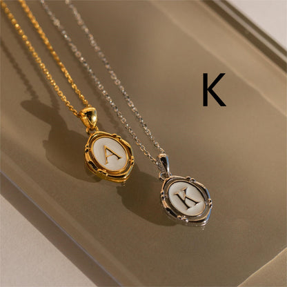 Initial Pendant Necklace - White Enamel & Gold Charm Necklace - Oval Letter Necklace - Birthday Gift for Her - Christmas Gift for Her