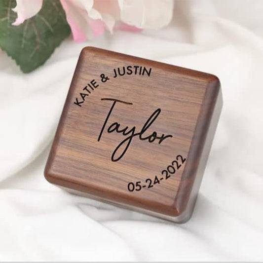 Square Wood Double Ring Box, Custom Wood Engraved Ring Box, Wedding Ring Box, Personalized Ring Box