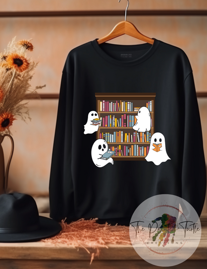 ghost with books reading librarian teacher