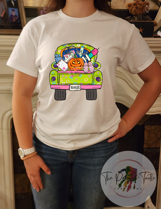 nursing nurse halloween vintage truck sublimation shirt