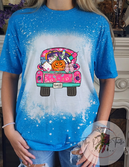 nurse halloween old farm truck pumpkin shots chart sublimation shirt