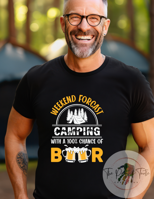 weekend forecast camping with a 100% chance of beer men's shirt