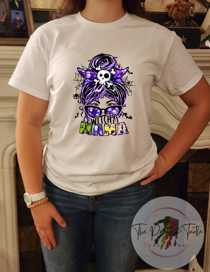 Witchy Mama - Halloween - Messy Bun - Monster - Mom Shirt