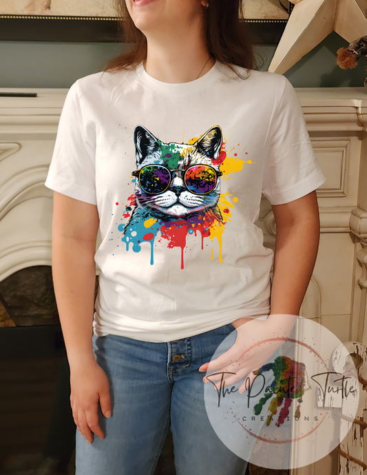 cat paint sunglasses cat with sunglasses paint smear sublimation shirt