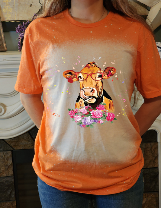 cow with glasses flowers sublimation shirt