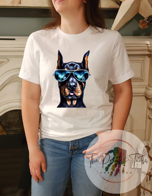 dog with sunglasses doberman pinscher 