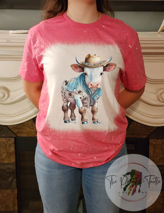 Cow - Baby Cow - Flower Hat - Blue torn shirt- Sublimation Shirt