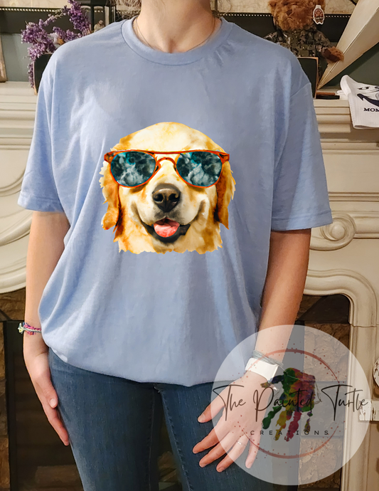 dog yellow labrador with sunglasses sublimation shirt