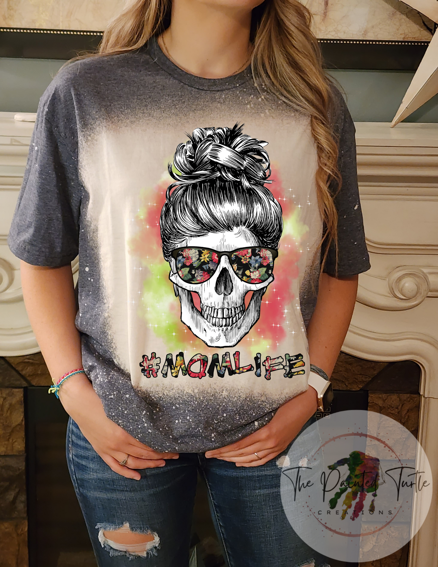 skeleton messy bun #momlife sublimation shirt