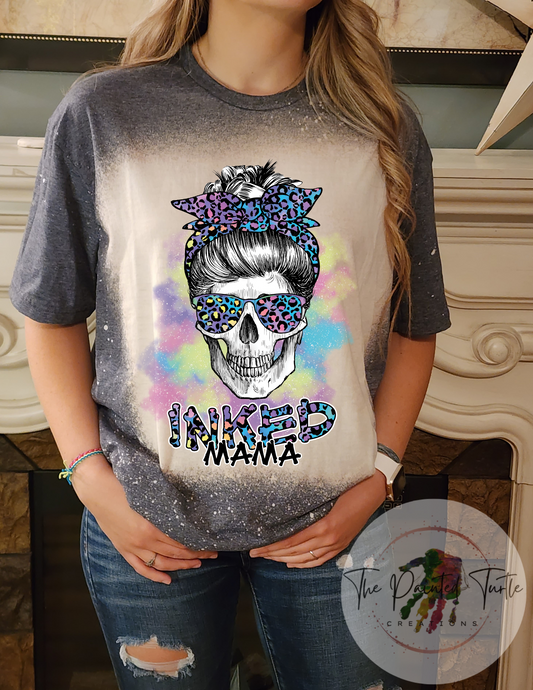 inked mama cheetah messy bun skeleton mama skeleton  sublimation shirt