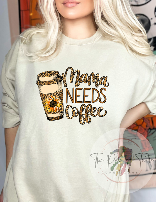 mama needs coffee sunflower cheetah sublimation shirt