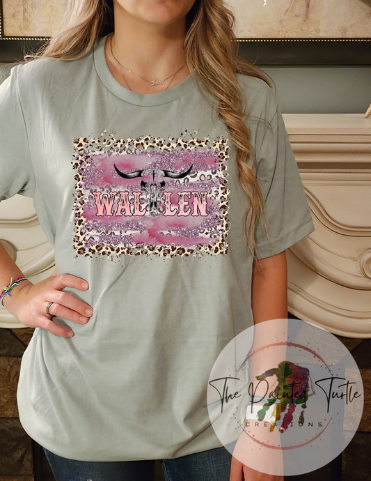 wallen bull skull pink cheetah background pink font sublimation shirt