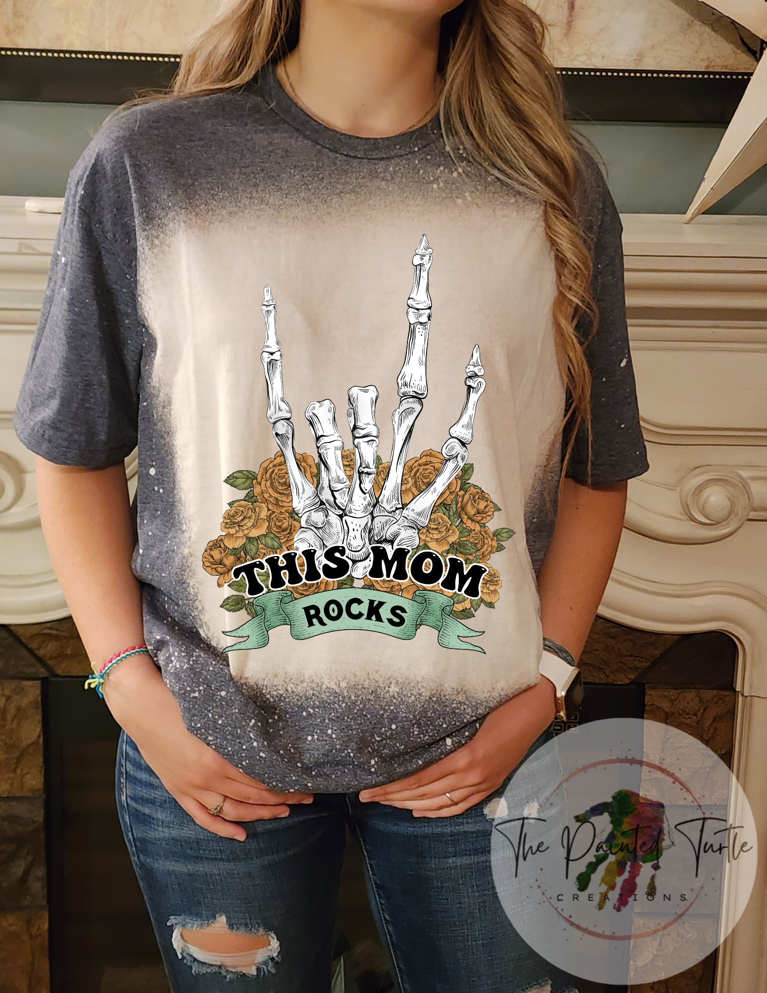 this mom rocks skeleton hand sublimation shirt