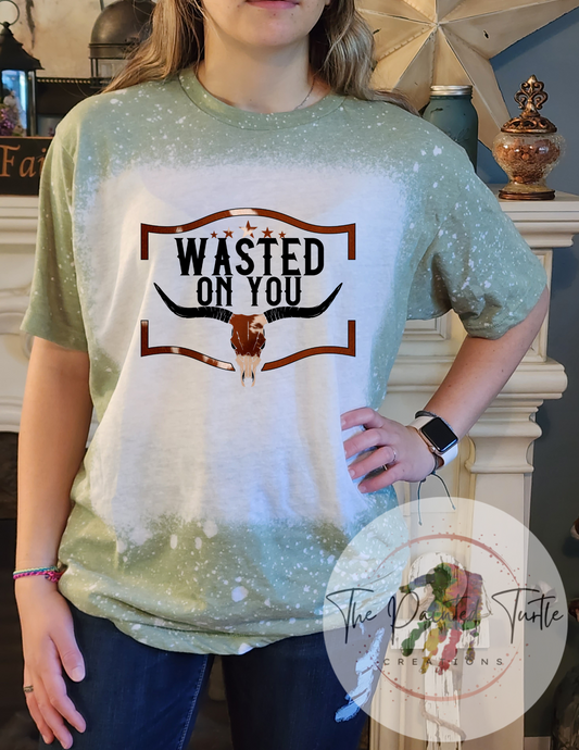 Wasted On You Cowhide Bull Skull - Sublimation Shirt