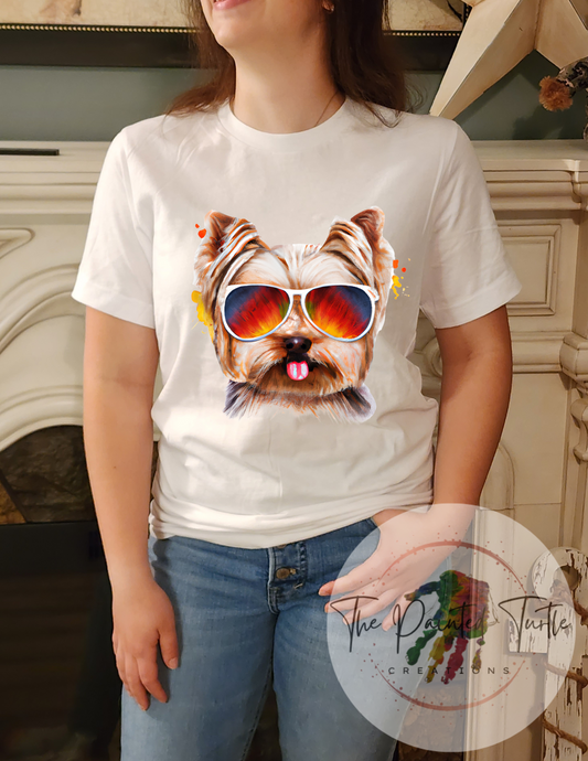 yorkshire terrier with sunglasses sublimation shirt